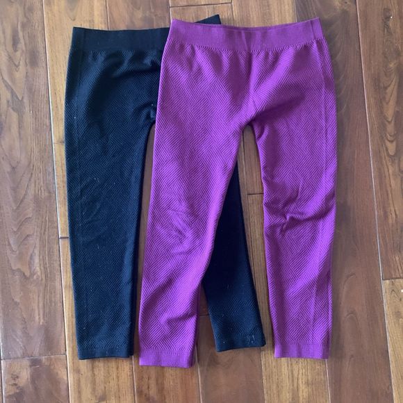 Girls PINK SPARKLE brand Textured Leggings lot 2 pair size 10/12 burgundy black - Picture 1 of 8